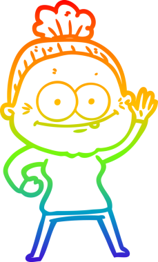 Gökkuşağı gradyan çizgi çizimi Bir insan tarafından çizilmiş mutlu yaşlı kadın