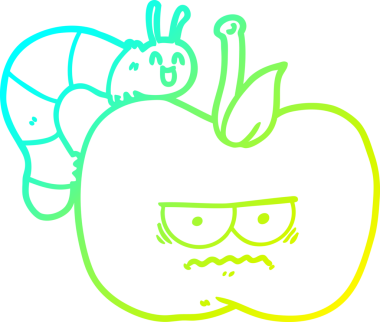 Bir insan tarafından çizilmiş soğuk gradyan çizgi çizimi huysuz elma ve tırtıl