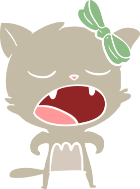 Bir insan tarafından miyavlanan düz renkli çizgi film kedisi.