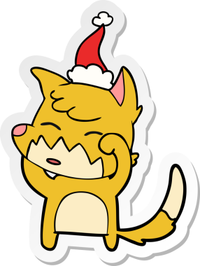 Bir insan tarafından çizilmiş Noel Baba şapkası giyen bir tilkinin el çizimi karikatürü.