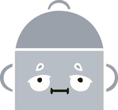 Bir insan tarafından çizilmiş yemek tenceresinin düz renkli retro karikatürü