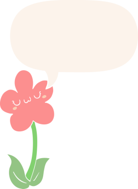 bir insan tarafından çizilmiş, konuşma baloncuklu karikatür çiçeği