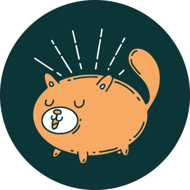 Bir insan tarafından çizilmiş dövme stili mutlu bir kedi.