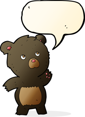 Bir insan tarafından çizilmiş konuşma baloncuğu olan meraklı siyah ayı çizgi filmi