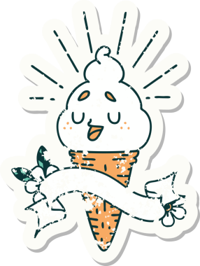 Bir insan tarafından çizilmiş dövmeli dondurma karakterinin eski bir çıkartması.