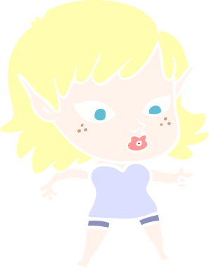 Bir insan tarafından çizilmiş düz renkli bir elf kızı.