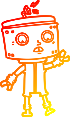 Bir insan tarafından çizilen çizgi film robotunun sıcak çizgi çizimi