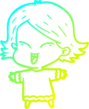 Bir insan tarafından çizilmiş mutlu çizgi film kızı çizimi.