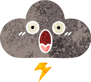 Bir insan tarafından çizilmiş bir fırtına bulutunun retro çizim tarzı karikatürü