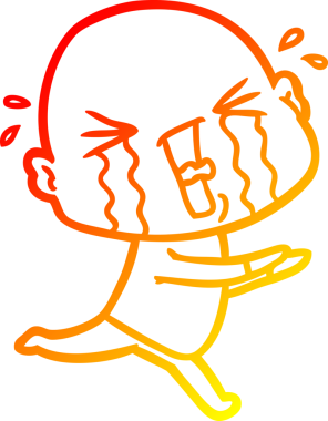 Bir insan tarafından çizilmiş, ağlayan kel bir adamın çizgi çizimi.