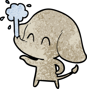 Bir insan tarafından çizilmiş su püskürten sevimli bir fil.