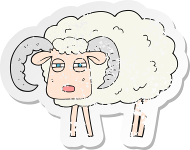 Bir insan tarafından çizilmiş bir çizgi film koçunun gerilimli çıkartması.