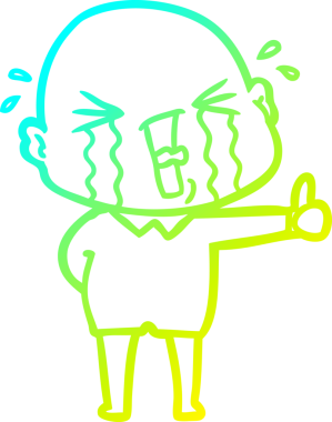 Bir insan tarafından çizilmiş, ağlayan kel bir adamın çizdiği soğuk çizgi.