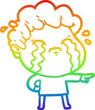 Gökkuşağı gradyan çizimi bir insan tarafından çizilmiş ağlayan bir karikatür adamı çiziyor.