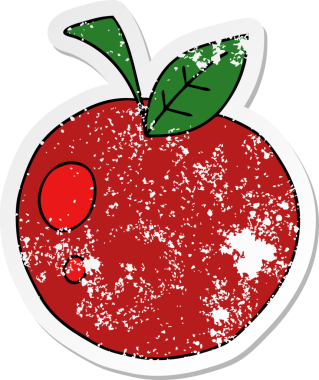 Bir insan tarafından çizilmiş kırmızı elma çizilmiş garip bir el çıkartması.