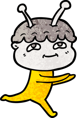 Bir insan tarafından çizilen dost canlısı çizgi film uzay adamı.