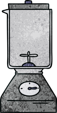 Bir insan tarafından çizilmiş bir yemek mikserinin el çizimi karikatürü.