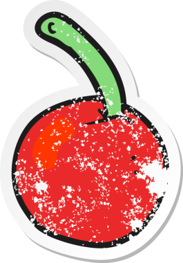 Bir insan tarafından çizilmiş vişne karikatürünün gerilimli retro yapıştırması