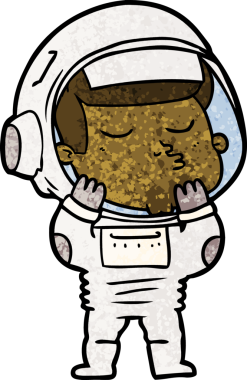 Bir insan tarafından çizilmiş kendine güvenen bir astronot çizgi filmi.