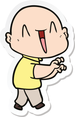 Bir insan tarafından çizilmiş mutlu, kel bir adamın çıkartması.