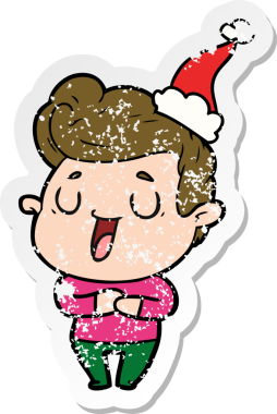 Noel Baba şapkası takan bir adamın insan tarafından çizilmiş üzgün çıkartması.