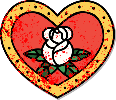 Geleneksel bir kalp stili ve bir insan tarafından çizilmiş çiçek dövmesi.