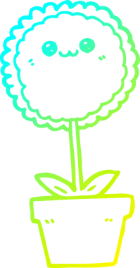 Bir insanın çizdiği karikatür çiçeğinin soğuk gradyan çizgisi.