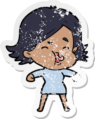 Bir insan tarafından çizilmiş karikatür kızının sıkıntılı çıkartması.