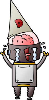 Bir insan tarafından çizilmiş ağlayan robot çizgi film.