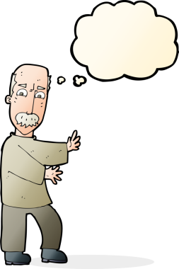 Bir insan tarafından çizilmiş düşünce baloncuğu olan kızgın yaşlı bir adam.