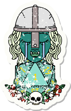 Retro Dövme Tarzı Ağlayan Ork Savaşçısı Karakteri Bir insan tarafından çizilmiş doğal bir D20 rulosu