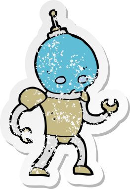 Bir insan tarafından çizilmiş uzaylı robot çizgi filminin gerilimli yapıştırması.