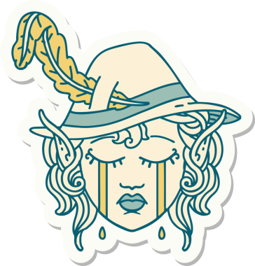 Bir insan tarafından çizilmiş ağlayan bir Elf Ozan karakterinin çıkartması.