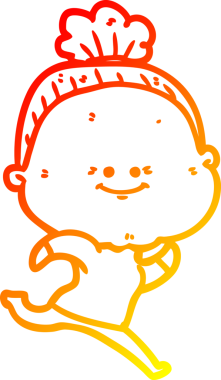 Bir insan tarafından çizilmiş mutlu, yaşlı bir kadının sıcak çizgi çizimi.