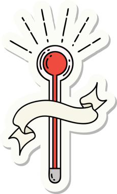 Bir insan tarafından çizilmiş dövme stili cam termometre etiketi.