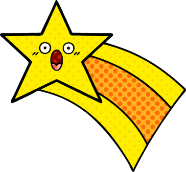 Bir insan tarafından çizilmiş kayan gökkuşağı yıldızının çizgi filmi.