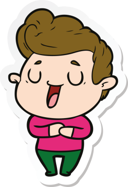 Bir insan tarafından çizilmiş mutlu bir çizgi film karakterinin çıkartması.