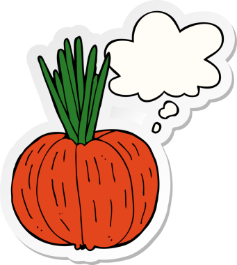 Düşünce baloncuğu insan tarafından çizilmiş bir çıkartma olan sebze çizgi filmi.