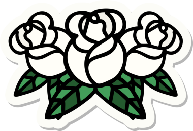 Bir insan tarafından çizilmiş bir buket çiçeğin geleneksel stiliyle dövme çıkartması.