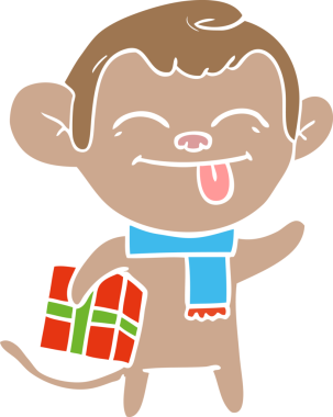 Bir insan tarafından çizilmiş komik düz renkli çizgi film maymunu.