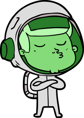 Bir insan tarafından çizilmiş kendine güvenen bir astronot çizgi filmi.