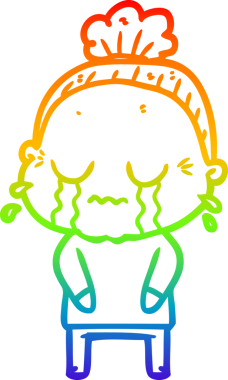 Gökkuşağı gradyan çizgi çizimi bir insan tarafından çizilmiş ağlayan yaşlı bir kadın