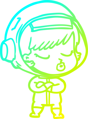 Bir çizgi film karakteri çizen soğuk gradyan bir insan tarafından çizilmiş güzel astronot kız.