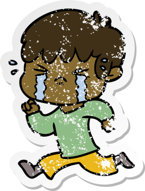 Bir insan tarafından çizilmiş, ağlayan bir çizgi film çocuğunun sıkıntılı çıkartması.