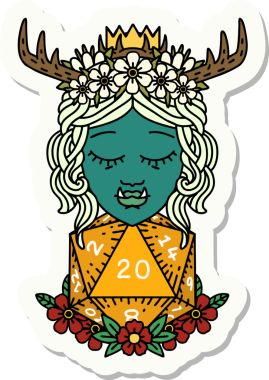 Bir insan tarafından çizilmiş 20 zarlı yarı ork Druid çıkartması.