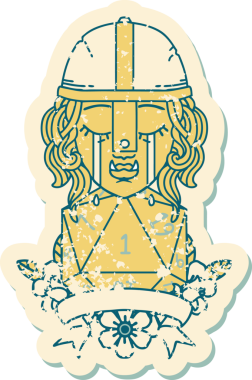 Retro Dövme Tarzı Ağlayan Ork Savaşçısı Karakteri Bir insan tarafından çizilmiş doğal bir D20 rulosu