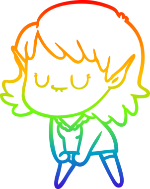 Gökkuşağı gradyan çizimi mutlu bir çizgi film kızı bir insan tarafından çizilmiş