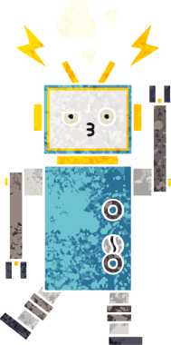 Bir insan tarafından çizilmiş bir robotun retro çizim tarzı karikatürü