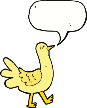 Bir insan tarafından çizilmiş konuşma balonlu yürüyen kuş.