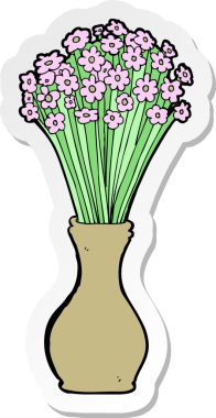 Bir insan tarafından çizilmiş saksıda çiçek etiketi.